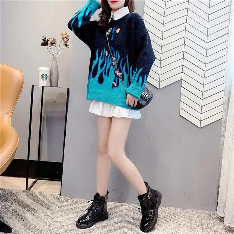 Flame Butterfly Embroidered Sweater Women's New Loose Lazy Pullover Autumn Winter Temperament Versatile Thickened Sweet | Женская