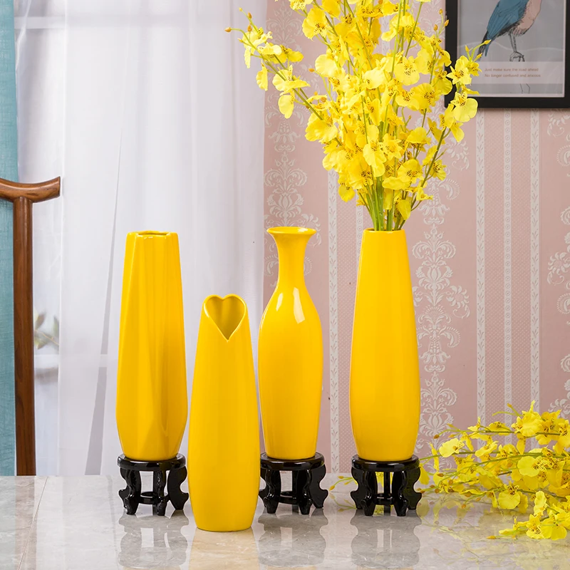 

30CM luxury Europe yellow ceramic vase decorations for the house Design creative vase of decorative flowers in porcelain for