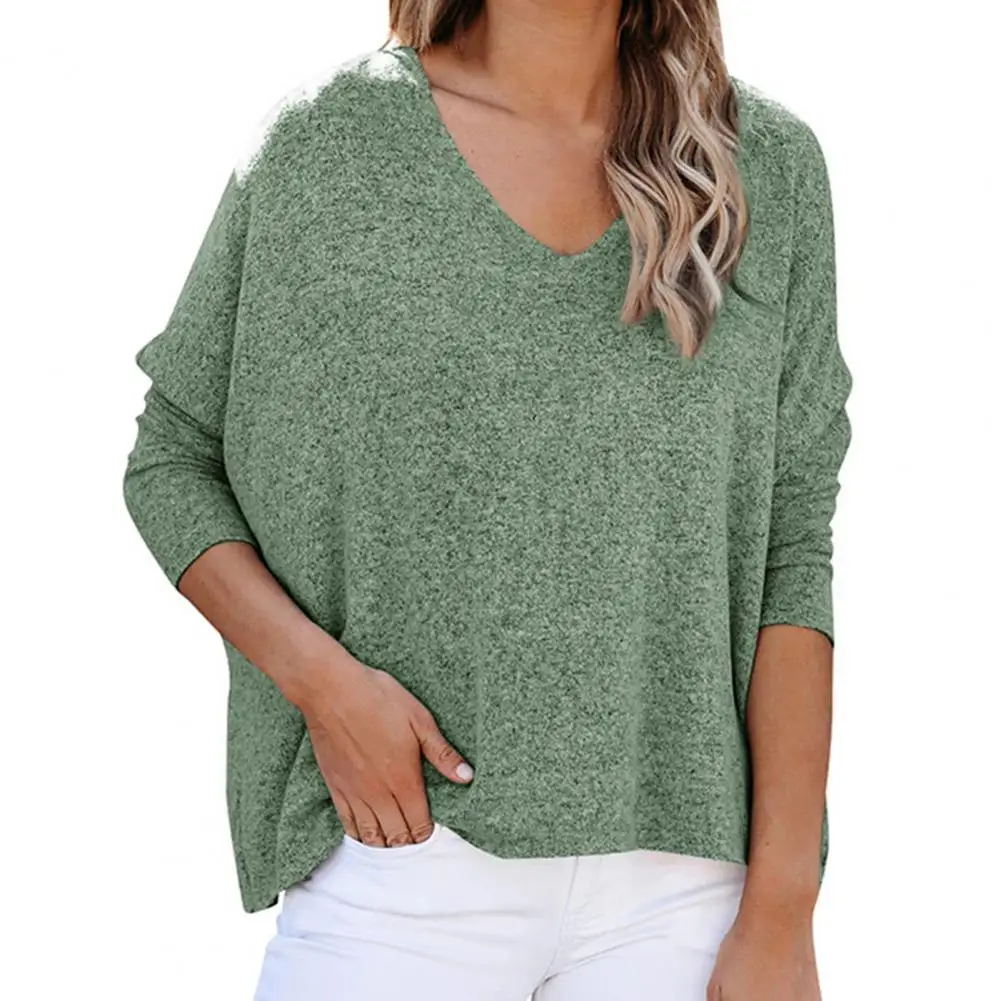 

Women Fall Winter Pullover Blouse V Neck Solid Color Long Sleeve Ladies Loose Casual Cotton Blend Top