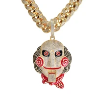 hip hop large size bling iced out clown mask necklaces pendants for men rapper jewelry with 18mm cuban chain