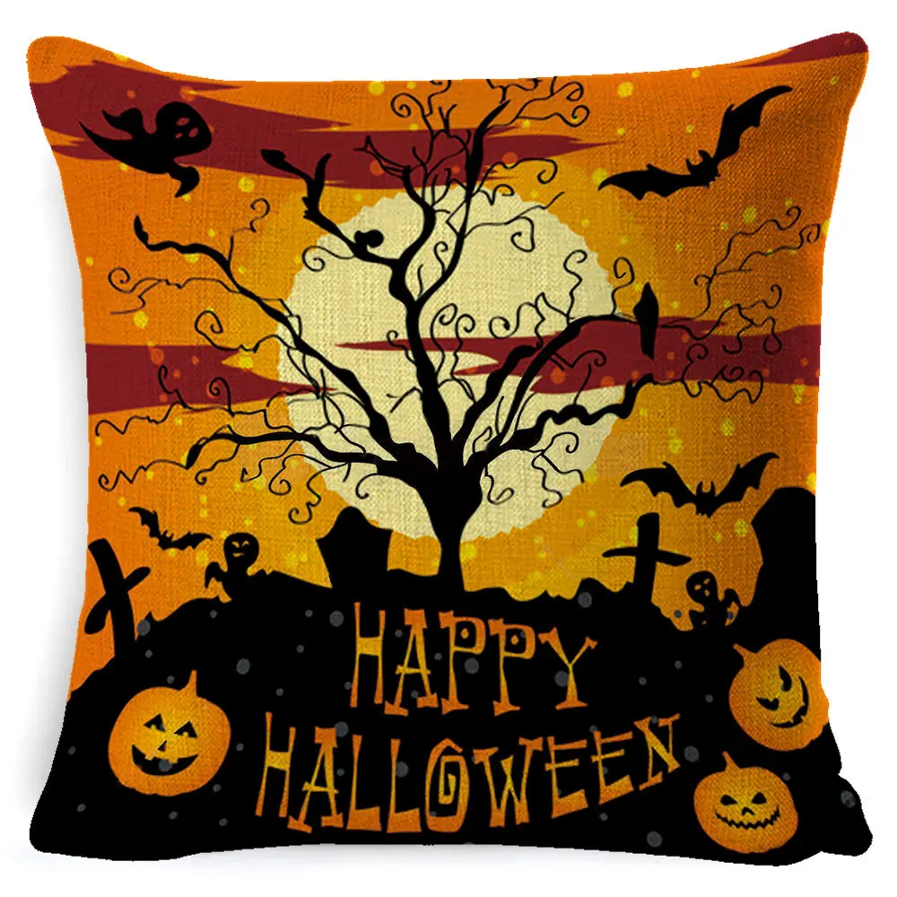 

2 Pcs Flax Cushion Cover 45x45cm Halloween Pillow Cover Square shaped Pillow Case for living Room Bed Room Home Decor 081204-01
