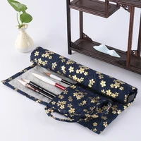 writing brush pencil bags chinese calligraphy brush rolling curtain watercolor brush canvas holder simple portable pencil case