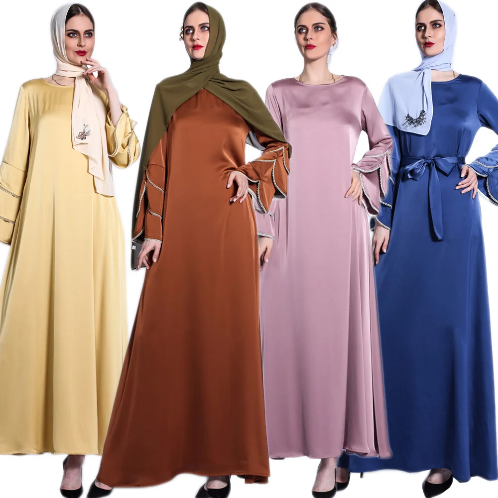 Женское платье Рамадан Eid, макси атласное платье с длинными расклешенными рукавами, кафтан, Дубай, мусульманское платье для вечеринки, Мубар...