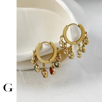 ghidbk colorful cubic zirconia huggie hoop earrings for women stainless steel non tarnish tassel round earring hoops bijoux