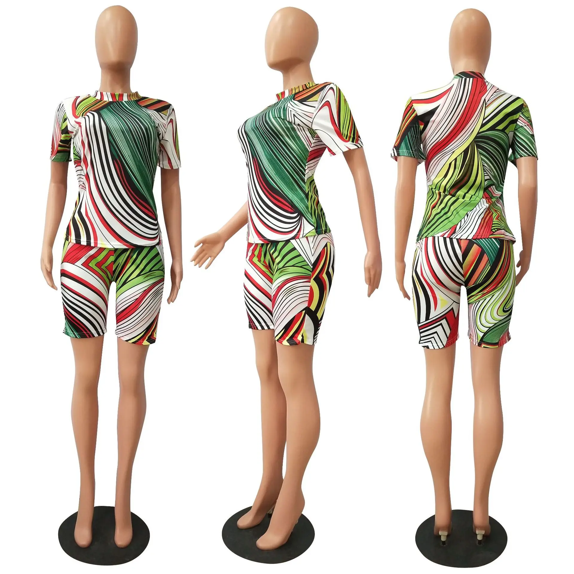 

Cutubly Skinny Shorts Pants Set O-Neck Women Two Piece Outfits Sets Tracksuits Summer Tie-Dye T-Shirts Club Wear Two Piece Set