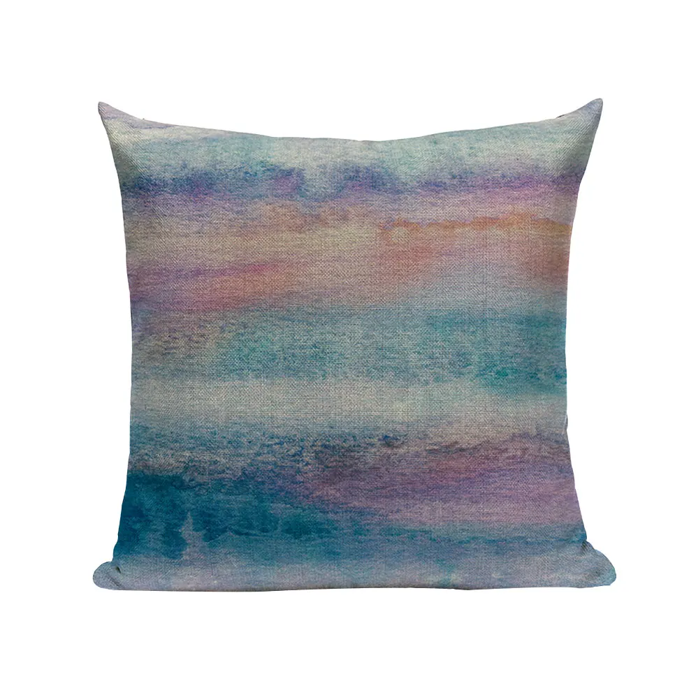 Льняная наволочка с абстрактным искусством акварельная волнами и полосками