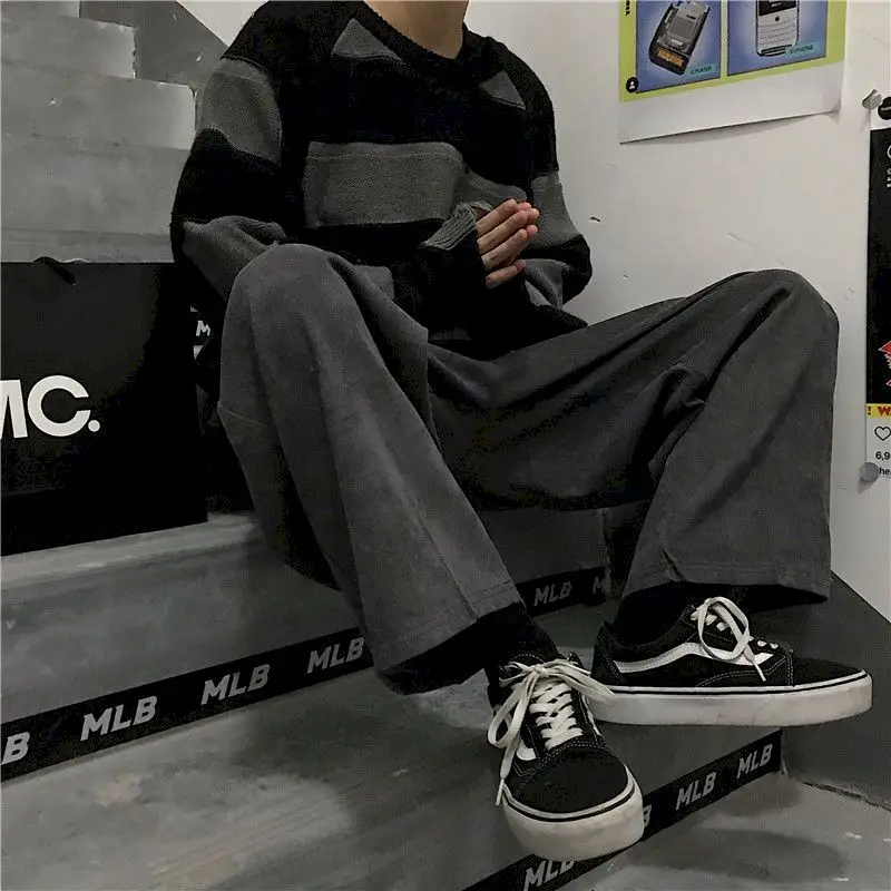

Pants Summer Corduroy Wide-leg Pants Korean Version Of Retro Dark Loose Straight Street Men Women Couple Trousers Students