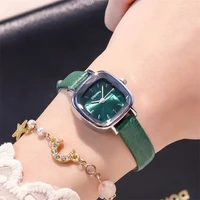 retro women fashion watches small green ladies wristwatches ulzzang brand casual woman leather quartz clock drop shipping