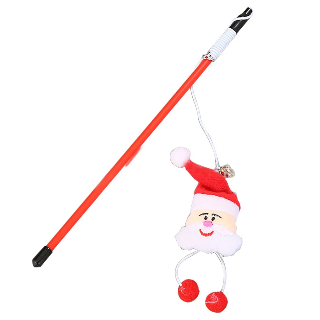 

Cat Toys Plastic Kitten Interactive Stick Funny Cat Christmas Santa Rod Game Wand Feather Stick Toy Ball Bell Pet Supplies