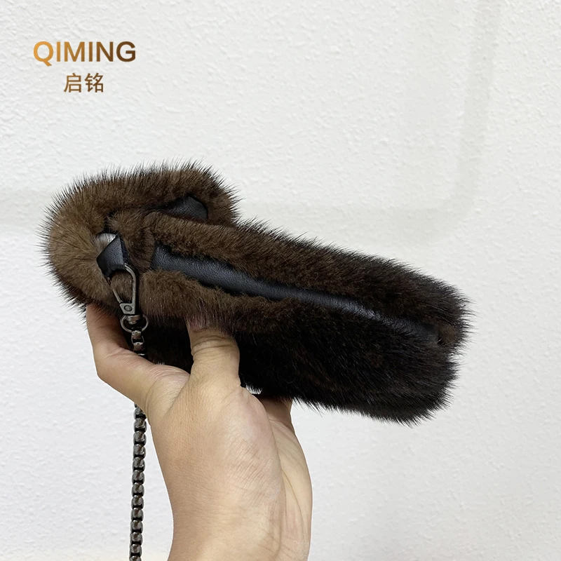 100% Real Mink Fur Bag Crossbody Bags For Women Autumn Winter Plush Purses and Handbags Female Phone Shoulder Bag Girls Wallet