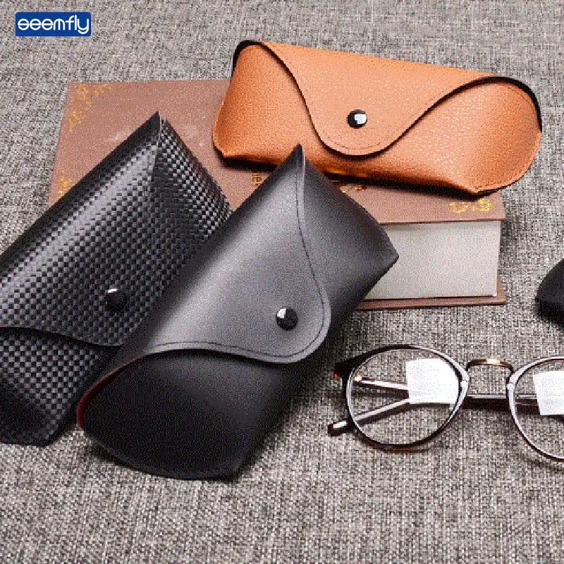 

Seemfly Leather Glasses Case New Fashion Sunglasses Bag Women's Eyeglasses Case Men Reading Glasses Box With Metal Buckle Soft