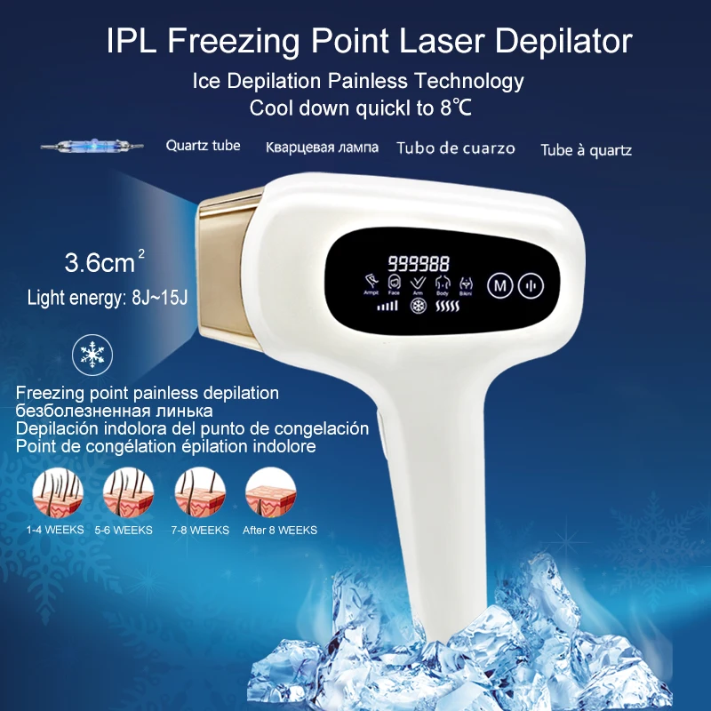 Ipl Ice Laser Epilator Hair Remova Cooling  8J-15J Big Display 48W 9999XX Flashes Home Use Shaving Fotoepilator enlarge
