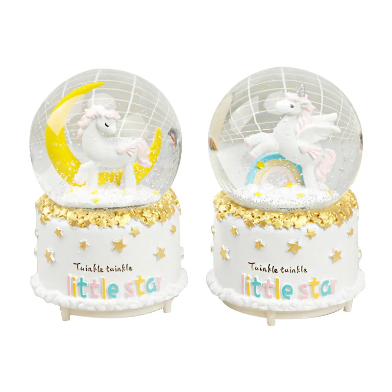 Креативная вращающаяся Музыкальная шкатулка с Луной единорогом снегом шариком