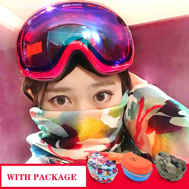 GSOU SNOW Ski Goggles Double Layers UV400 Anti-fog Big Ski Glasses Men Women Snowboarding Skiing Goggles With Packet