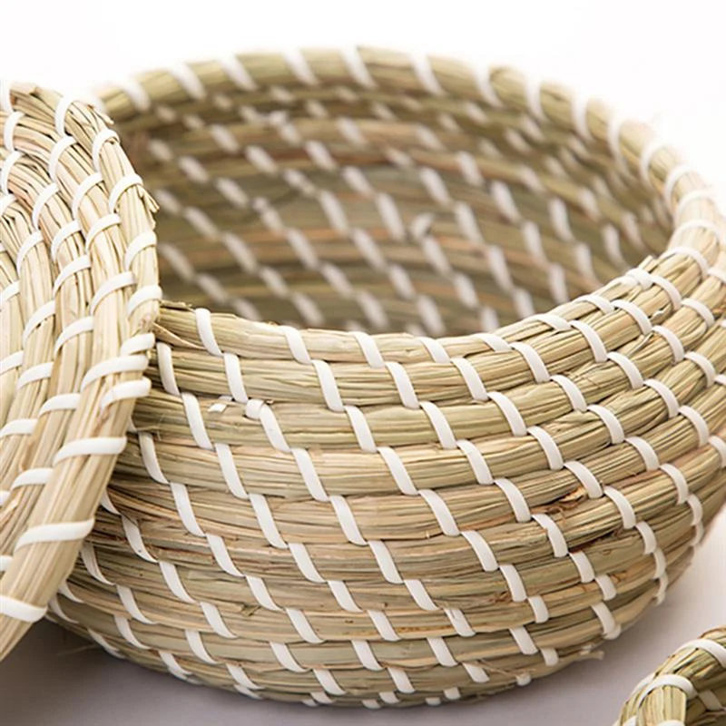 1 Pcs Straw Hand Woven Storage Baskets Wicker Basket with Lid Home Organization | Дом и сад