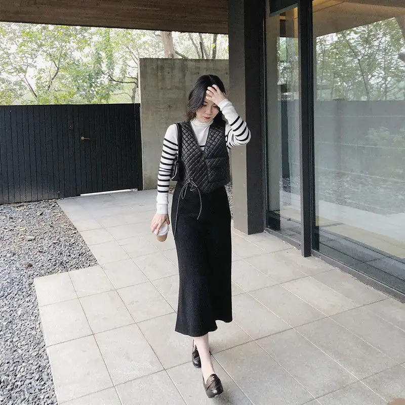 

Gilet Femme Fashion Vests For Women V Neck Sleeveless All-Match Korean Loose Diamond Lattice Vest Waistcoat Woman Jacket