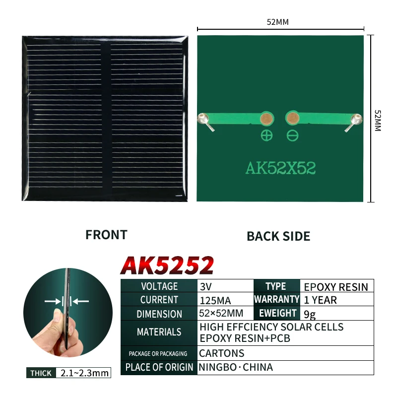 AK 10pcs 52*52mm 3V 120ma Solar Panel Kit Complete Power Generator Cell System 2V 2.5V 4V 12V 5V 5.5v 6V 7v for Camping