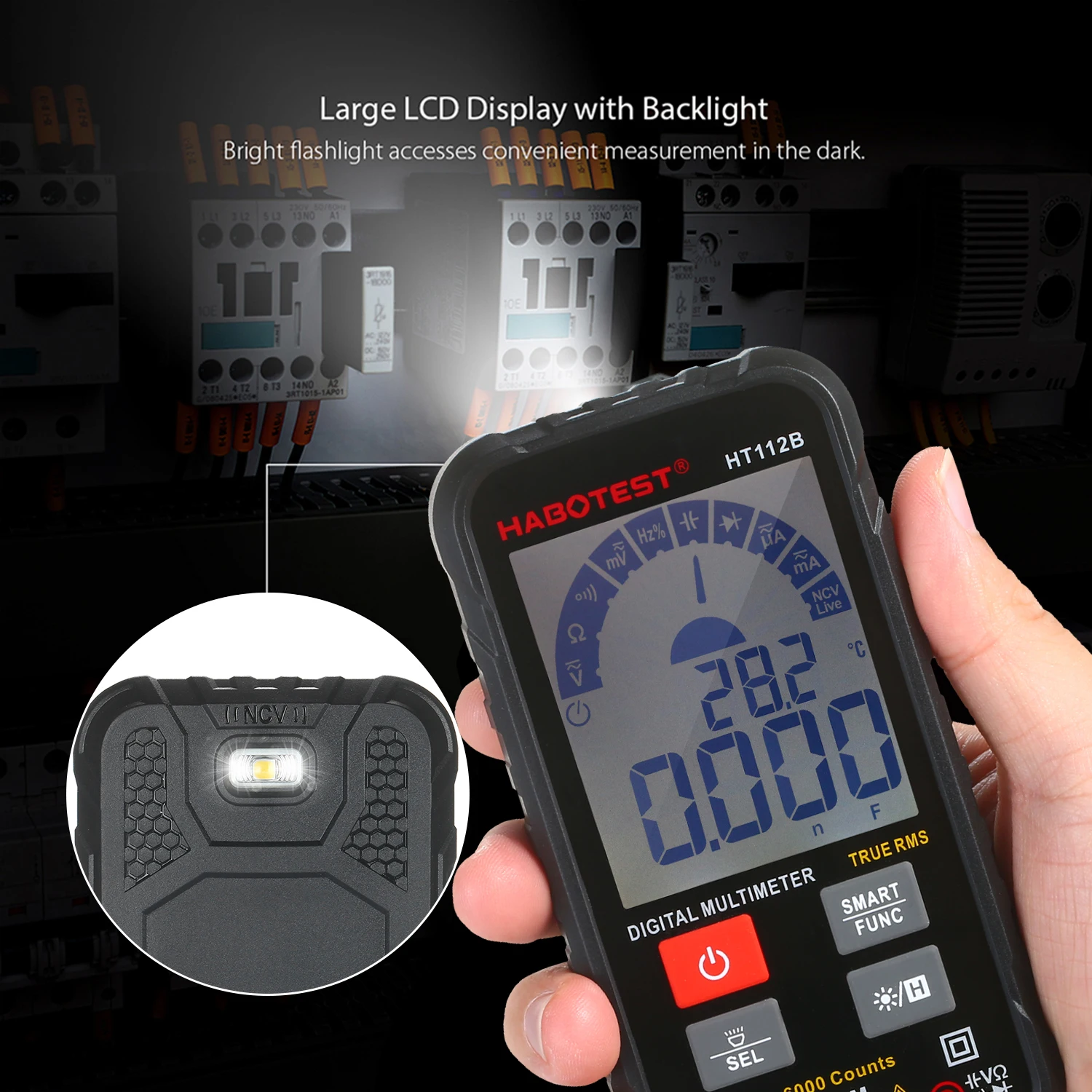 

Digital 6000 Counts TRMS Multimeter Digital LCD Display AC Voltmeter Ammeter Ohmmeter Test Diode Capacitance Tester Live Line