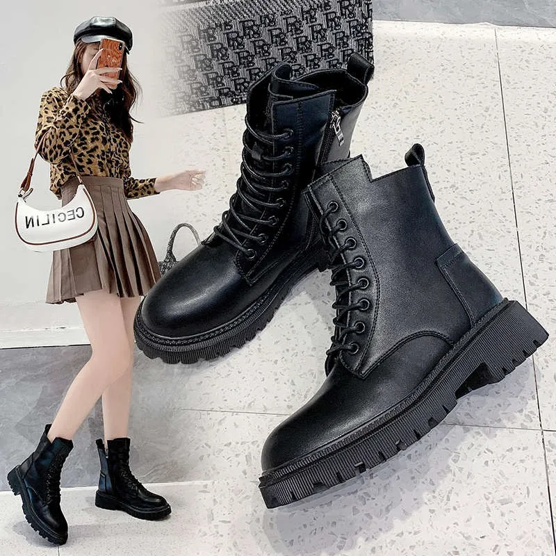 2022 autumn and winter British style trendy sexy motorcycle boots round toe ladies tooling boots Zapatos De Mujer