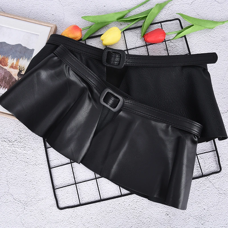 

Hot SAFENH Women Skirt Belt Female Ruffle Harness Dresses Wide Gothic Luxury Waist Designer Ladies Black Corset Belts Leather