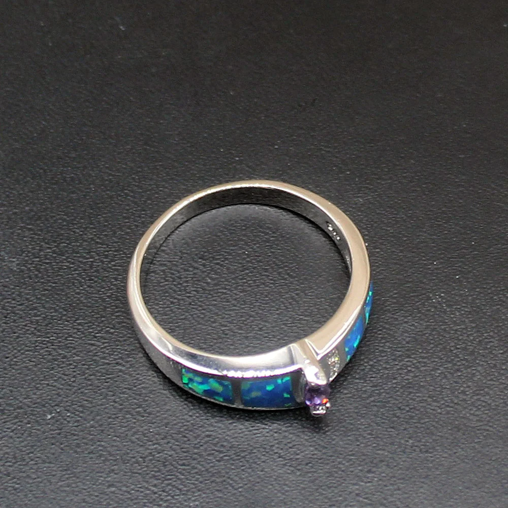 Gemstonefactory Jewelry Big Promotion Single Unique 925 Silver Blue Opal Amethyst Women Gifts Band Rings 8.5# 20214479