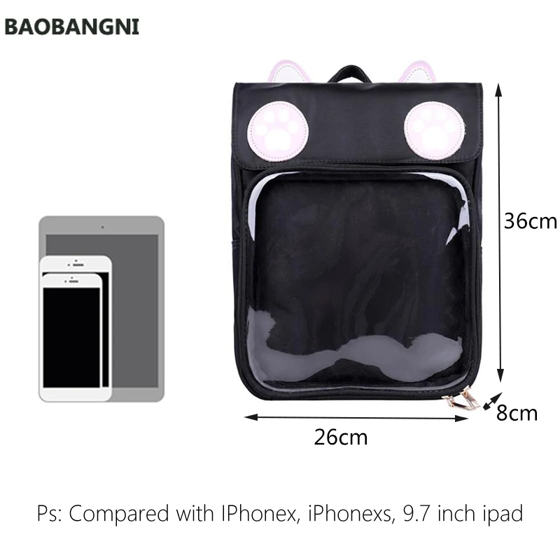 

Women Cute ITA Bag Wih Cat Bagging Backpacks Paws School backpack for teenager girls transparent backpack Clear Itabag
