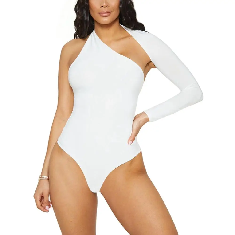 Hirigin Сексуальное Женское боди на одно плечо облегающее черное красное женское