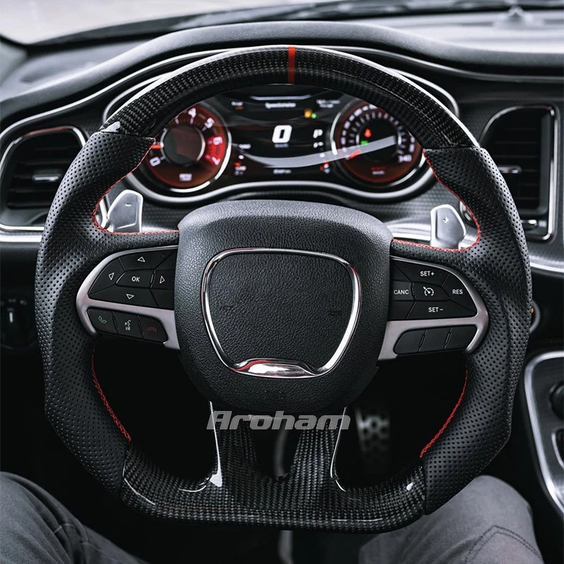 

High Quality Carbon Fiber Car Steering Wheel Led Shift Lights Lcd Display Fit For Dodge Charger Durango Srt 2015 2016 2017-2020