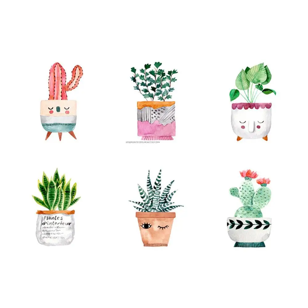 6 шт./набор милый стиль горшечные растения комбинация Наклейки на стены гостиная