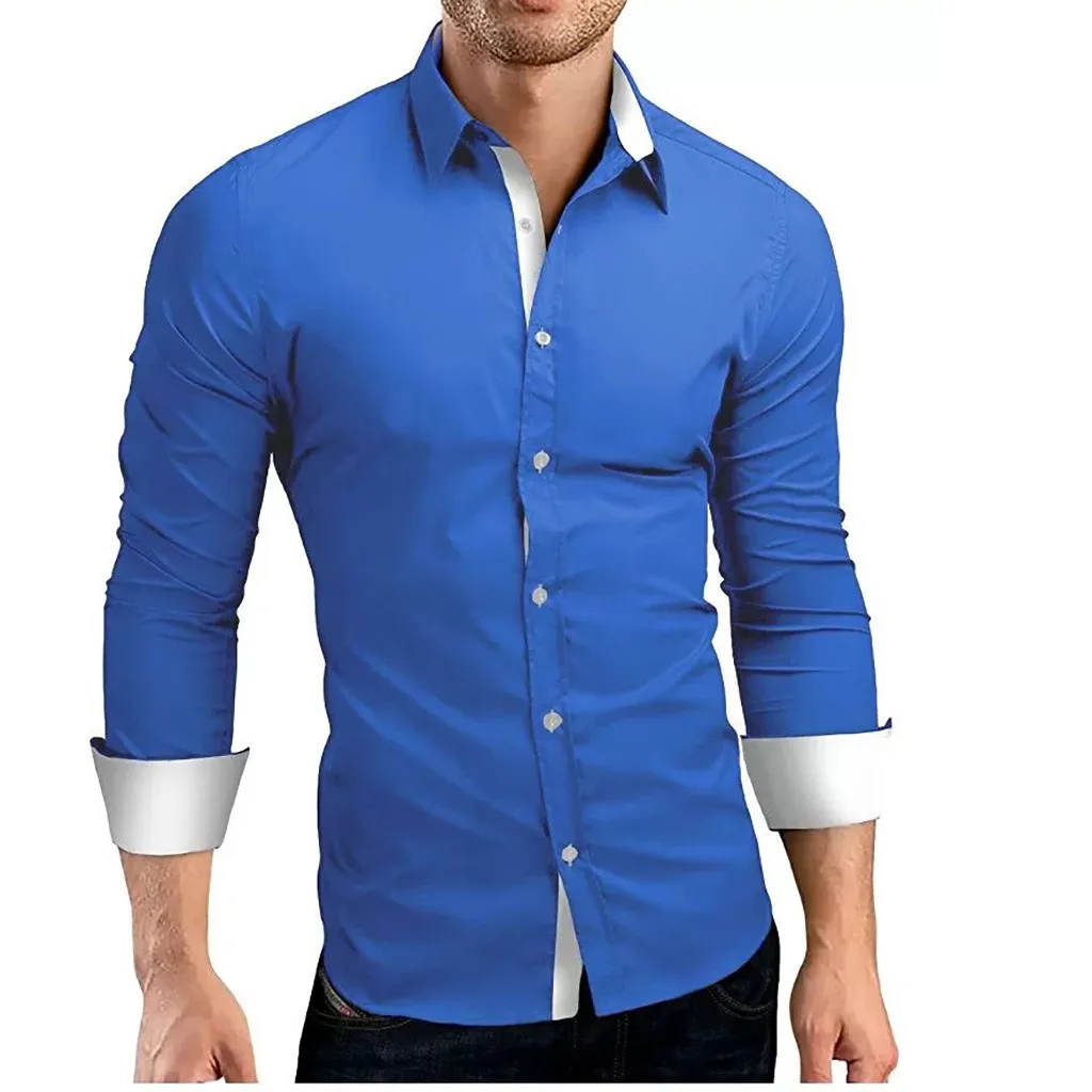 Мужская Повседневная Формальная рубашка однотонная приталенная Классическая с