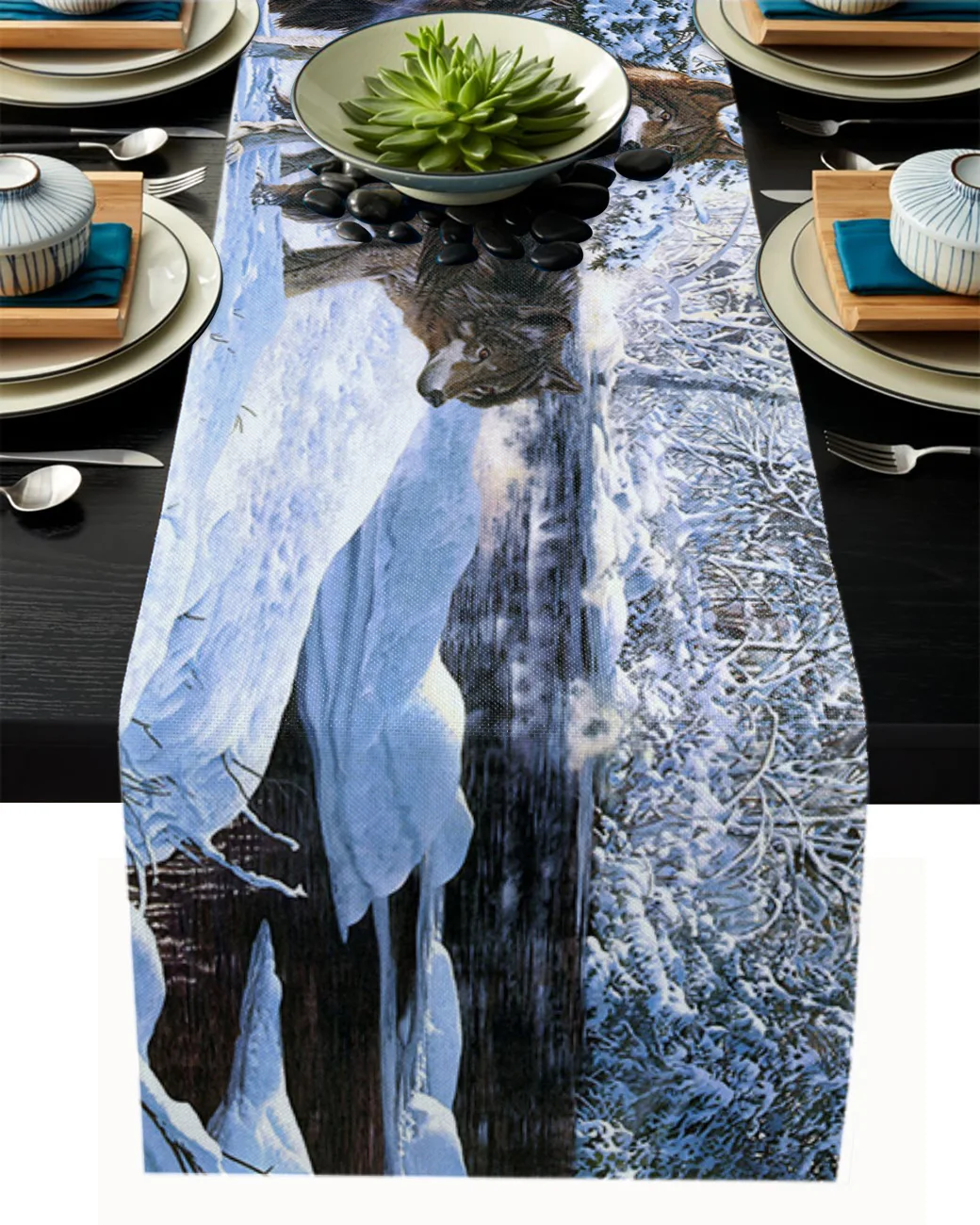 

Snow Scene And Wolf Table Runner Wedding Table Decoration Dinning Table Runners Placemat Christmas Decor Tablecloth