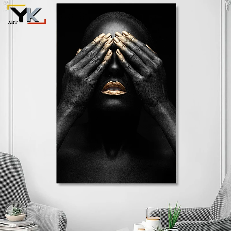 HD печать черный и золотой Африканский Обнаженная Картина на холсте женщина