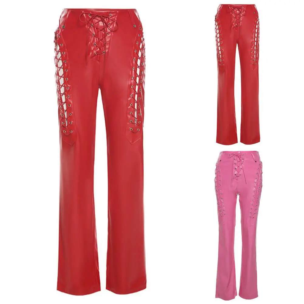 

Women Pants Sexy Hollow Out Slim Punk Ladies Solid Color Faux Leather Pants Club Ladies Solid Color Faux Leather Pants Female