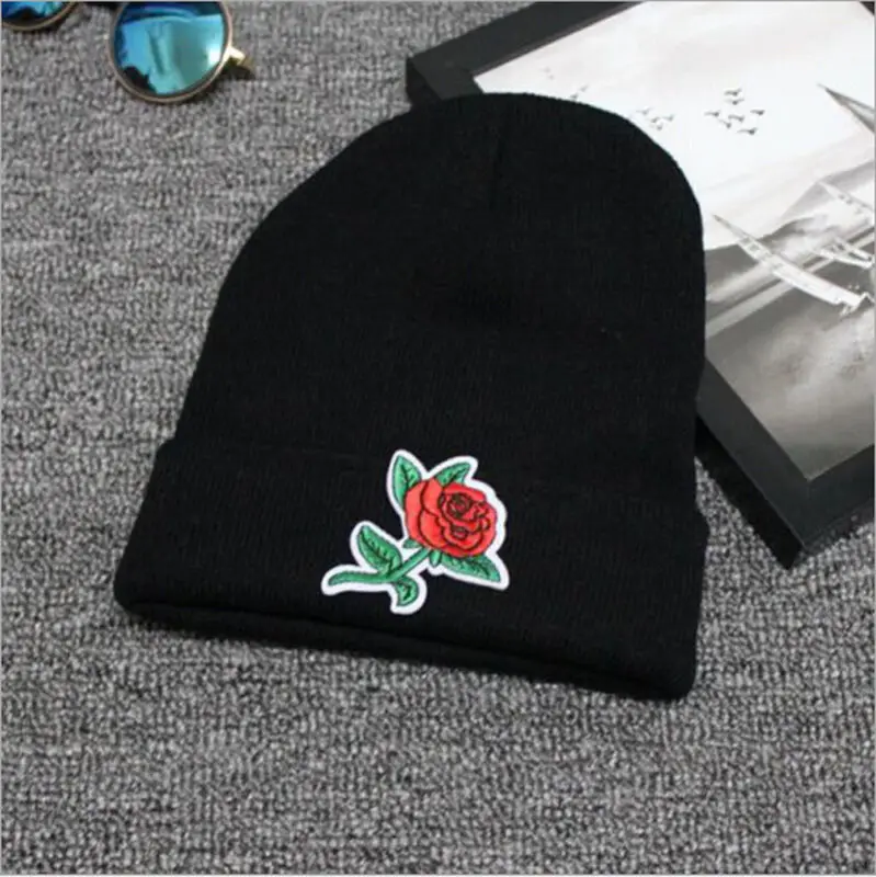 Зимние теплые шляпы для взрослых персонализированные вышитые розы имя Вязаная