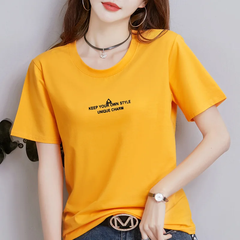 

Short-sleeved T-shirt women 2020 new summer dress all-match printing loose plus size top black