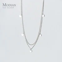 modian classic genuine 925 sterling silver double layer sequins pendant necklace for women adjustable necklaces fine jewelry
