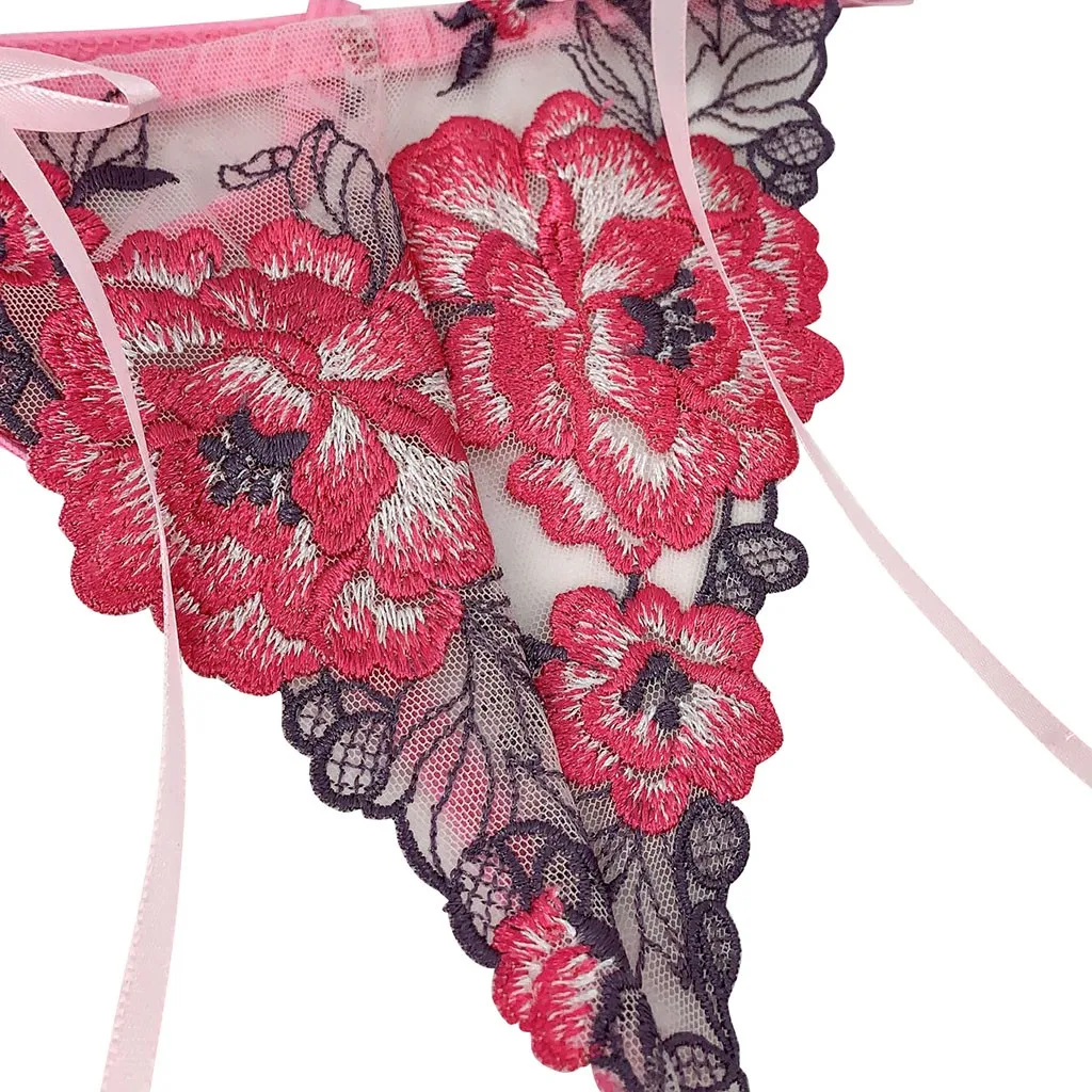 

3PCS Sexy Bra Lingerie Sets Women Sexy Fashion Embroidery Bowknot Bra Lingerie Ladies Flower Lace Transparent Panty Garter Sets