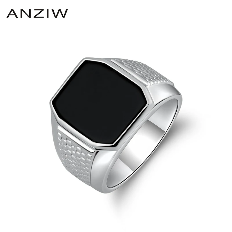 Мужское обручальное кольцо из серебра 925 пробы с квадратными черными