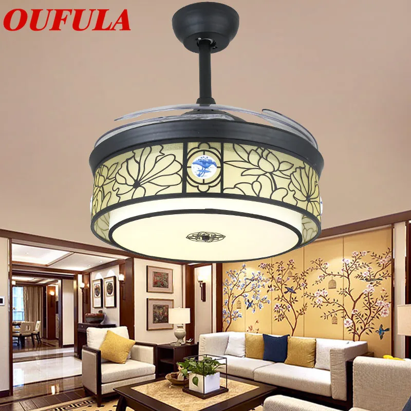 

8M Modern Ceiling Fan Lights Lamps Ventilator Remote Control Invisible Fan Blade For Dining Room Bedroom Restaurant