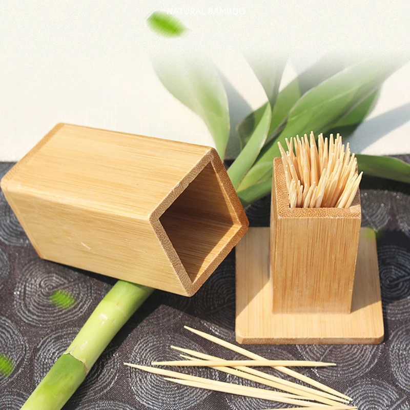 

New Cheap Natural Bamboo Toothpick Box with Cover Square Coffee Restaurant Hotel Container Kitchen Tool Portable Storage Box