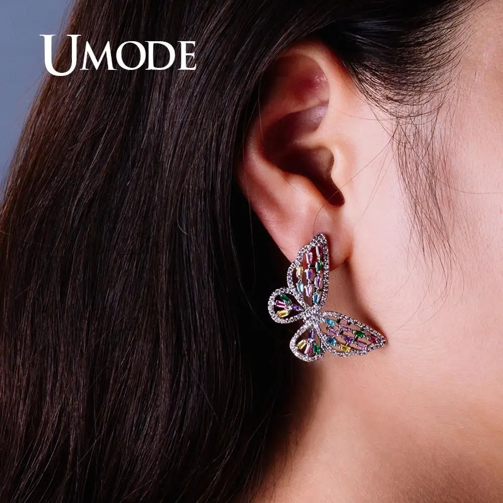 UMODE корейские женские серьги-бабочки, винтажные милые серьги-гвоздики, роскошные циркониевые свадебные серьги, модные ювелирные изделия UE0602