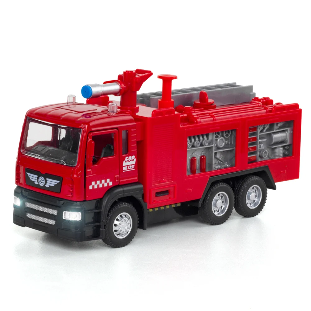 

New 1:50 High Simulation Fire Sanitation Sprinkler Sprinkler Sprinkler Pull Back Alloy Car Model Kid Scenic Toys Collection Gift