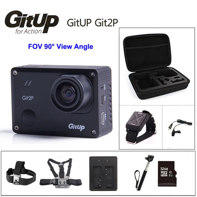 Экшн камера GitUp Git2P Wi Fi 2K Спортивная видеокамера с объективом 16 Мп 90 градусов Novatek