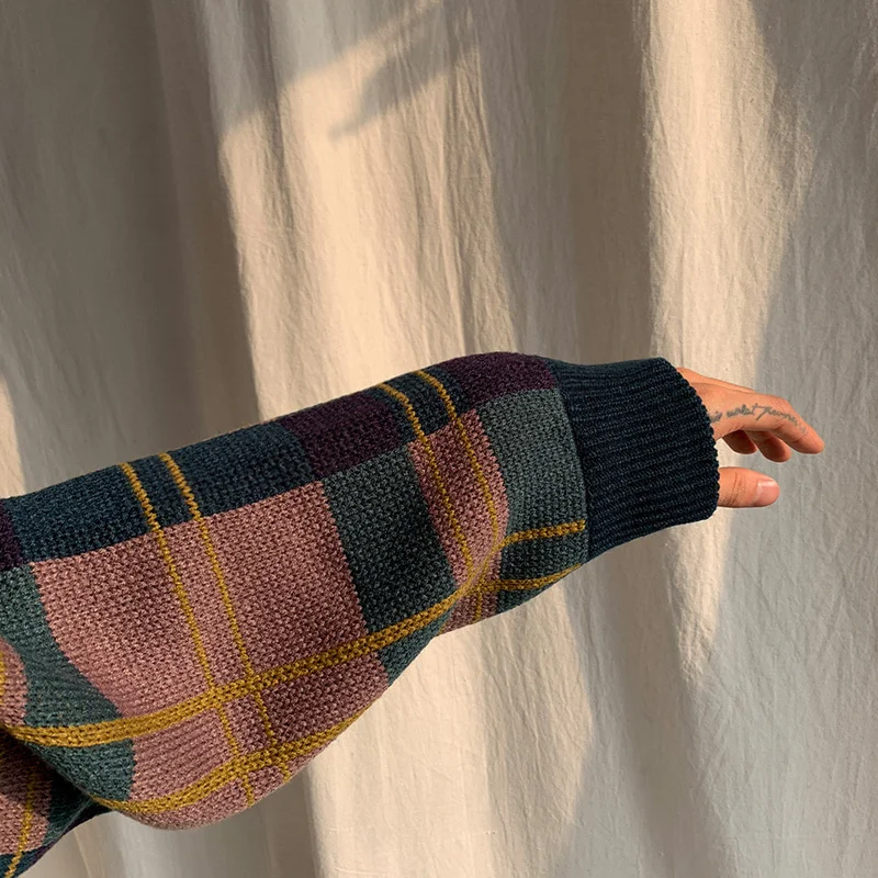 

Мужская одежда, осенне-зимний утепленный свитер, корейские модные свободные клетчатые вязаные кофты с цветными блоками в стиле пэчворк, 3242