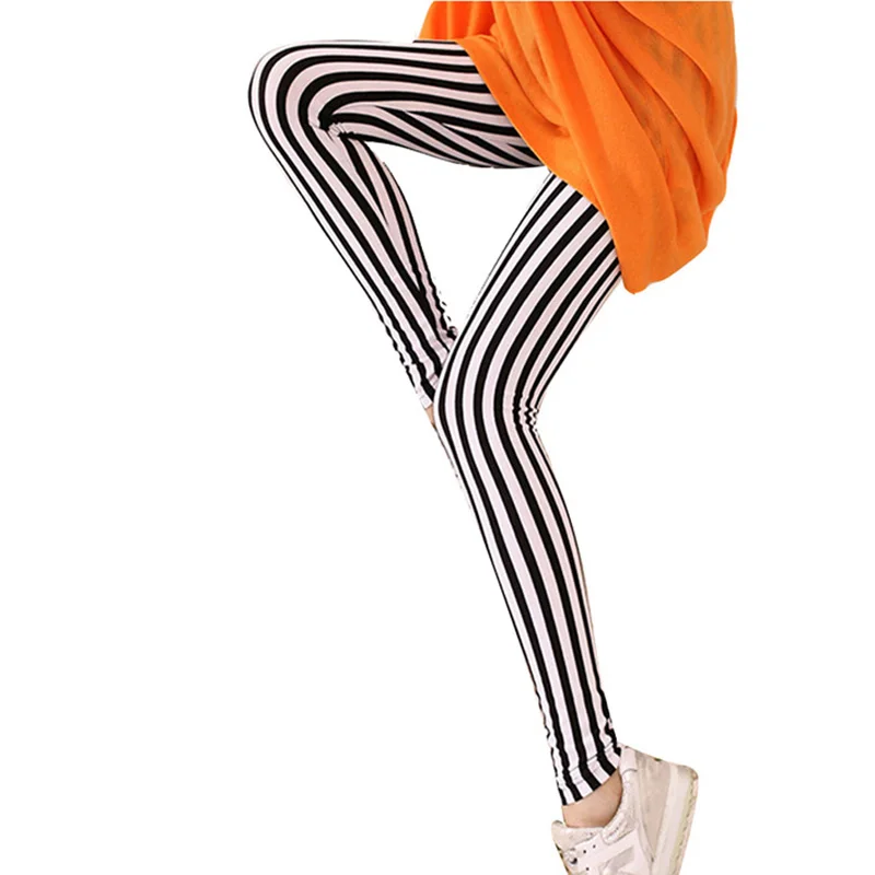 

YSDNCHI Striped Printing Pants Fitness Legging Elastic High Waist Polyester Women Stretchy Workout Leggins