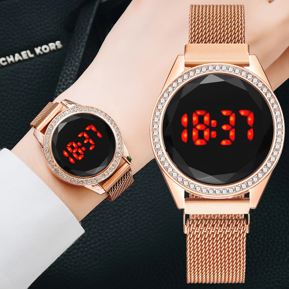 

Luxury Digital Magnetic Watches For Women Rose Gold Diamond LED Ladies Quartz Watch Female Clock Relogio Feminino Dropshipping