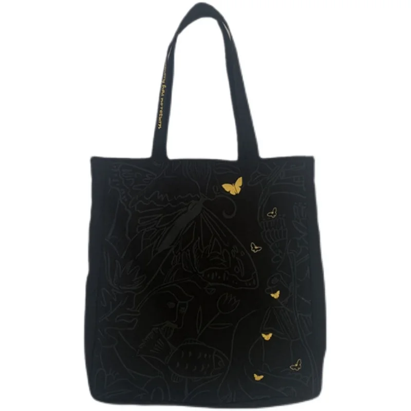 

Women Big Canvas Shopping Bag Reusable Black Tote Grocery Bag Eco Environmental Shopper Fashion Pattern Shoulder Bags for Women