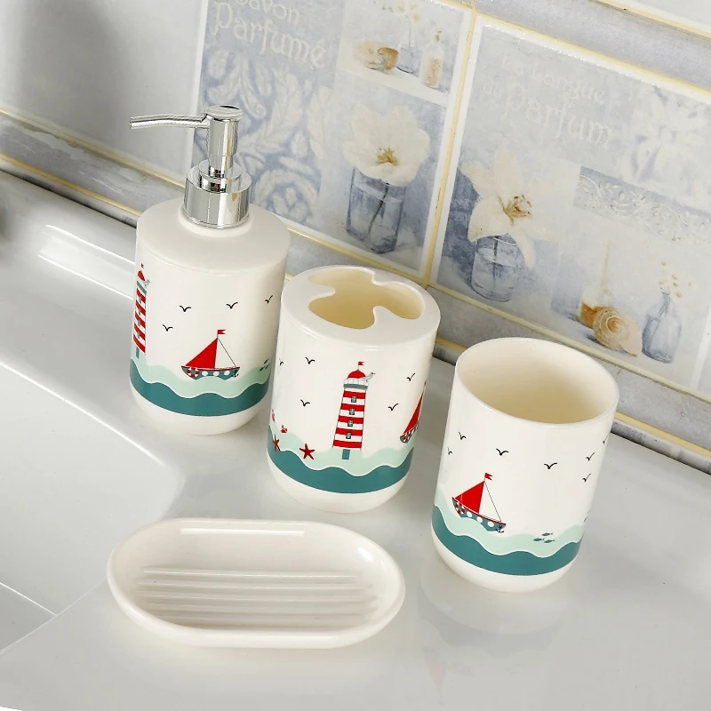 Promotion! 4Pcs/Set Printing Bathroom Accessory Set Household Decor Lotion Dispenser Mouthwash Cup Soap Dish | Строительство и