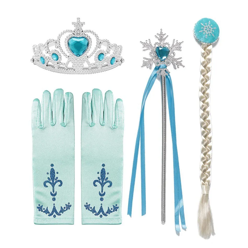 Elsa Accessories MUABABY девушки Эльза Анна принцесса одеваются детей цветочные сказки Золушка косплей костюм Снежной королевы Эльза платье для девушки - Цвет: Elsa Accessories