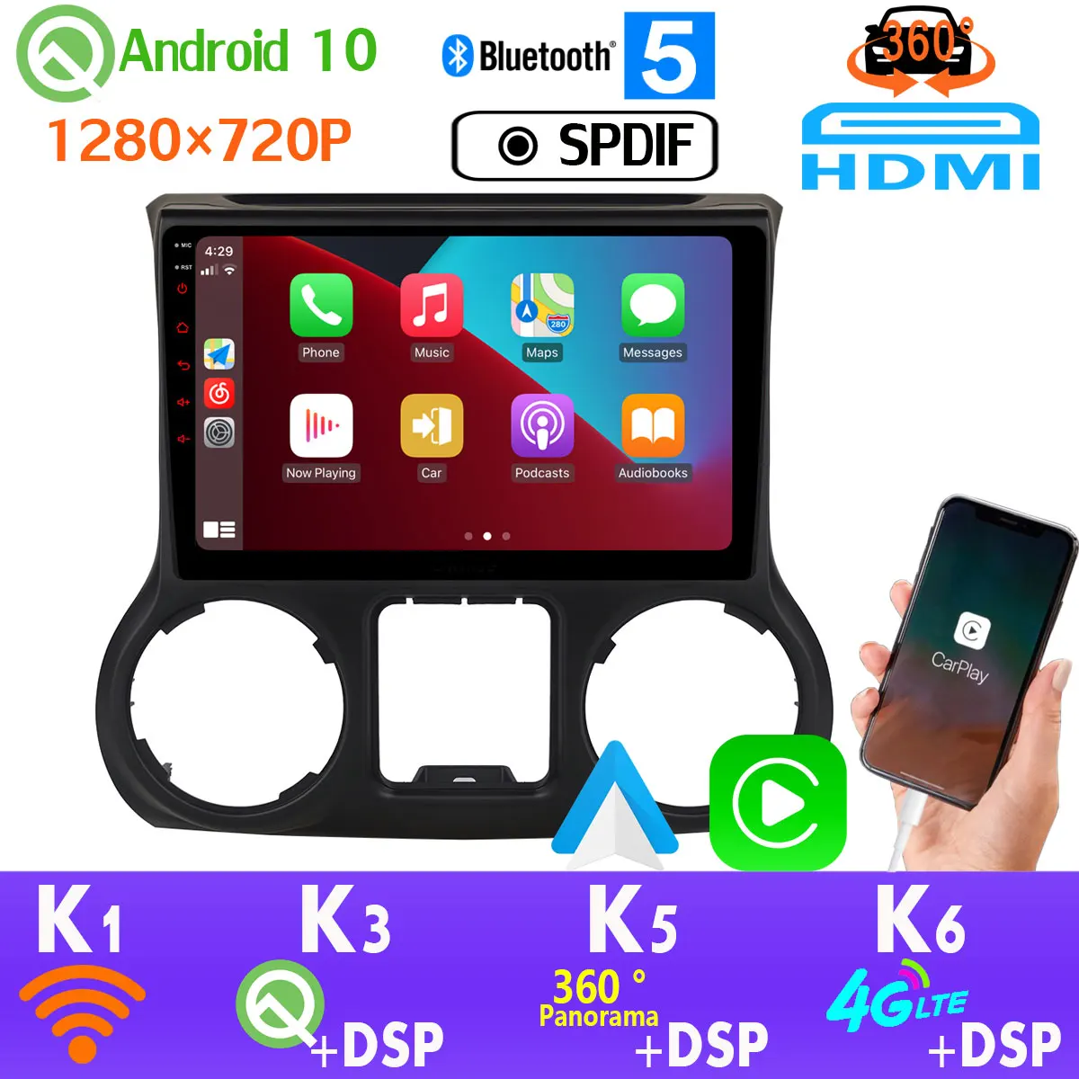 PX6 4G + 64G 1280*720P Android 10 0 GPS Радио CarPlay SPDIF DSP автомобильный мультимедийный плеер для Jeep